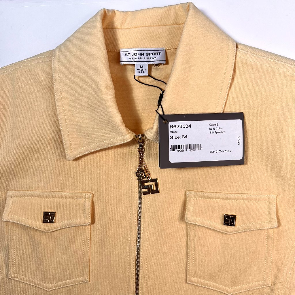 Nwt St. John Sport By Marie Gray Women's Jacket Front Zip M Yellow Pastel Usa